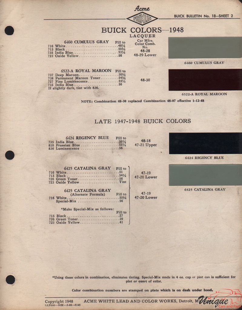 1948 Buick Paint Charts Acme 2